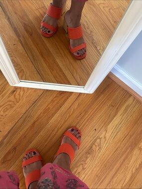 Caslon Orange Double-Strap Slide Wedge Heels